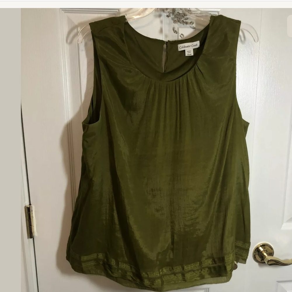 Blouse Sheer Lined Top Olive Green Top XL E2-1581